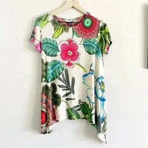 Desigual Floral Asymmetrical Tunic Top Small